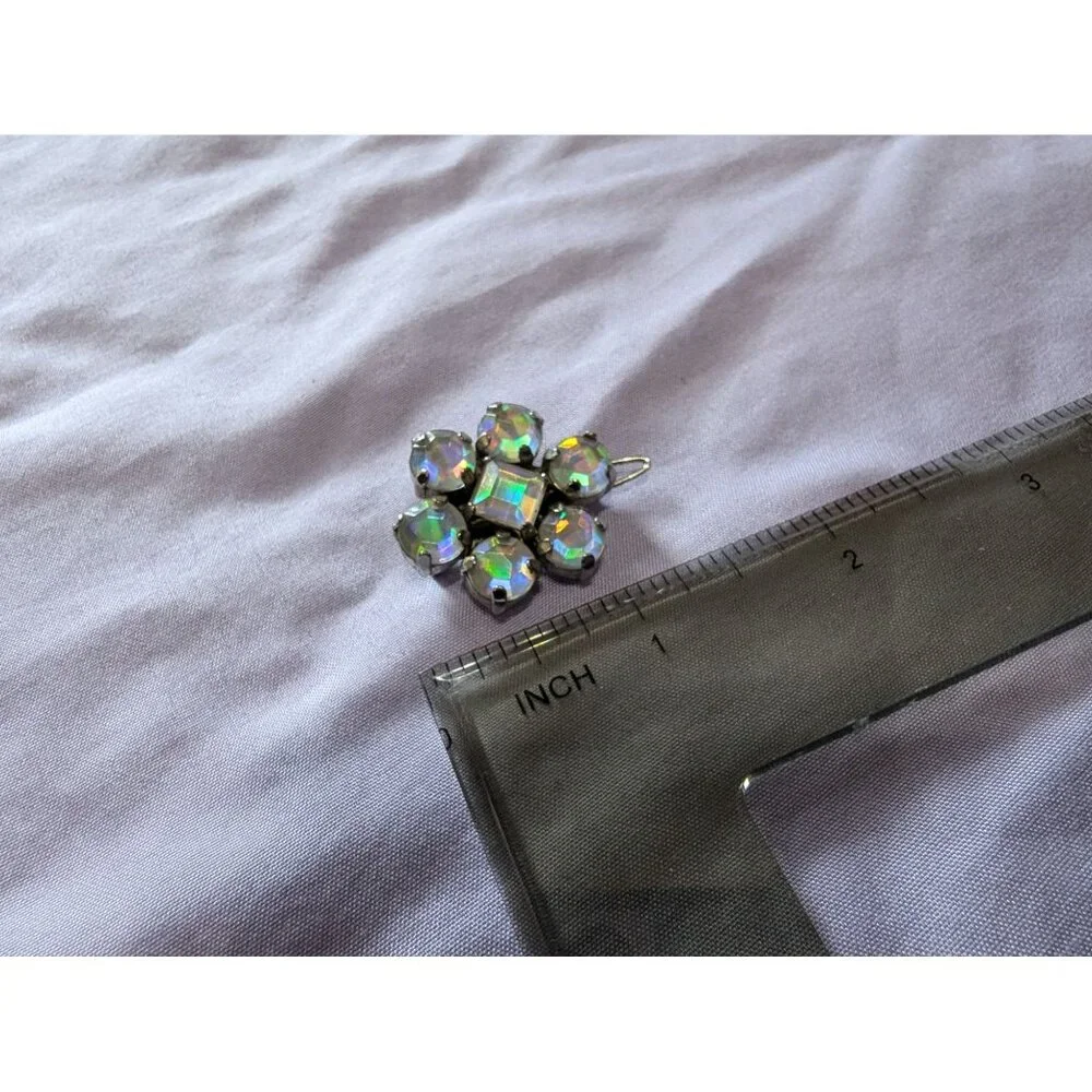 Vintage Aurora Borealis Rhinestone Flower Barrette, Retro Hair Accessory